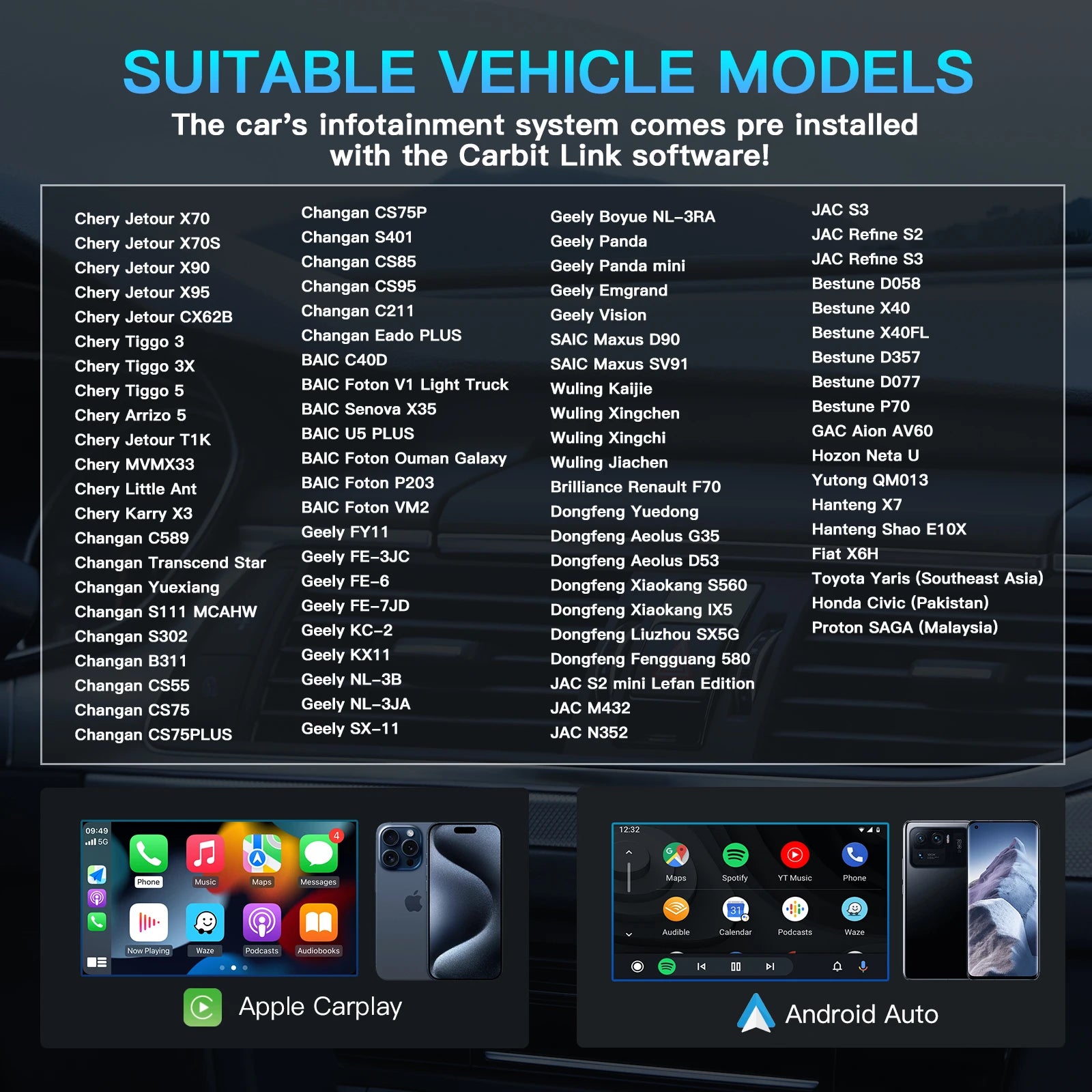 Carbitlink Smartlink Phonelink Easy connect to Wireless CarPlay Android Auto Smart Box car play Hongqi Baic Jetour Geely Chery