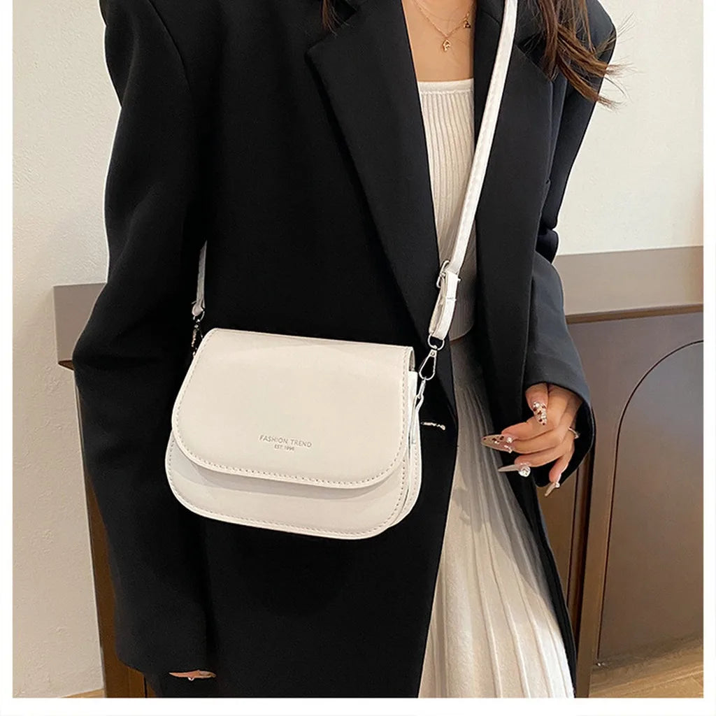 2026 New Fashion Saddle Shoulder Bag Women PU Leather Crossbody Bag Simple Solid Color Flap Messenger Bag Fashion Handbags Pouch