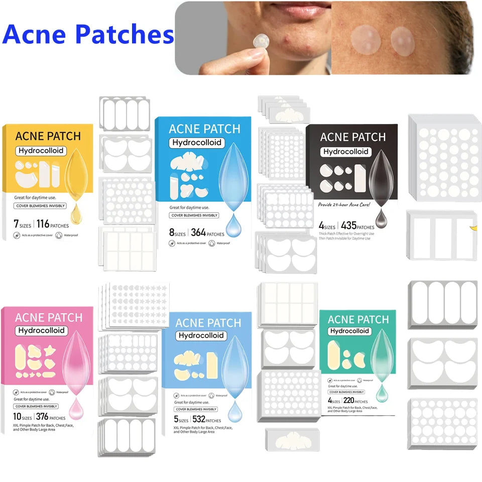 Large Pimple Patches Bulk for Face, 9 Styles Hydrocolloid Acne Patches for Covering Body, Forehead, Chin Blemishes Zit Breakouts