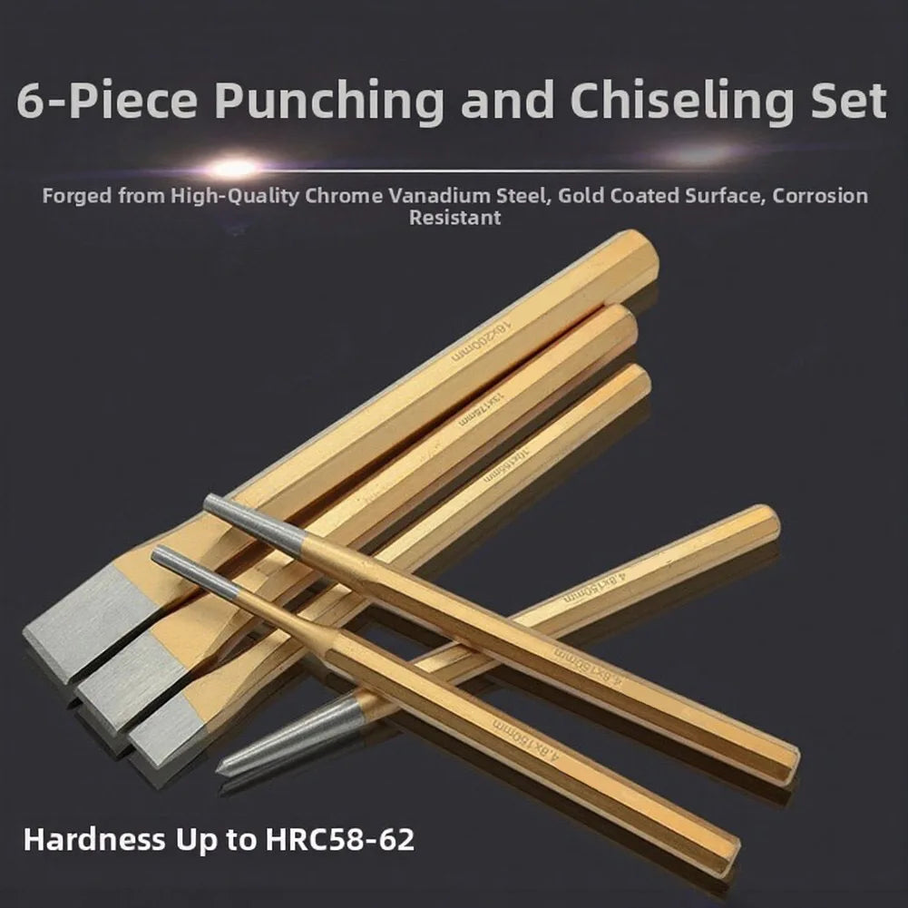 Professional Grade 6 Piece Chisel Set with Flat Pointed and Multi Purpose Tools for Masonry and Demolition Jobs