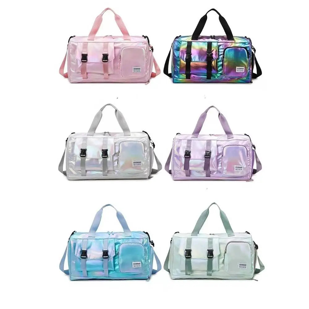 Tote Pearl Glossy Gym Bag Waterproof Wet Dry Separation Travel Luggage Bag Carry-On Shoe Compartment Weekender Gym Tote Sports