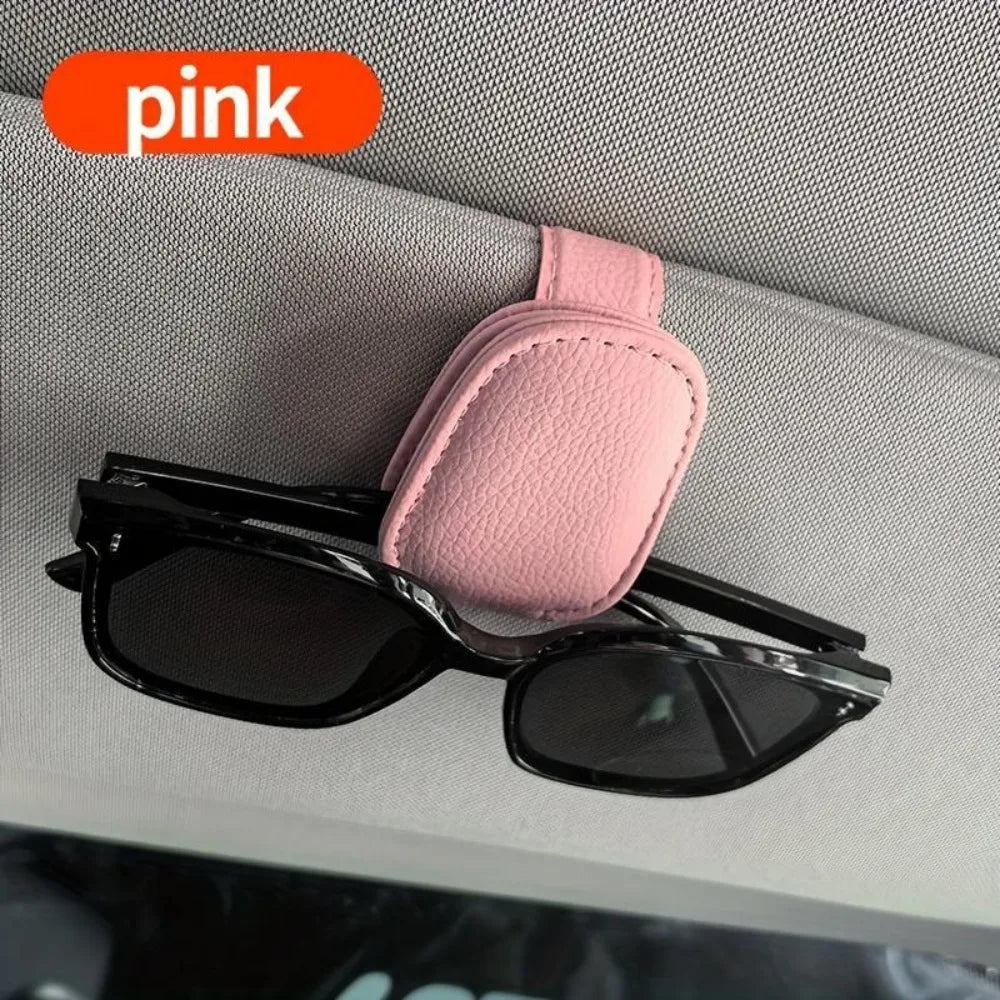 Black Leather Car Eyeglasses Holder Soft Fleece Lining Non-Slip Sun Visor Organizer For Men Women