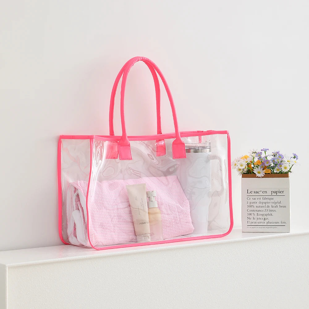 Clear Beach Bag for Women Waterproof PVC Tote Large Capacity See-Through Travel Bag for Pool Gym Essentials Beach Towel Storage