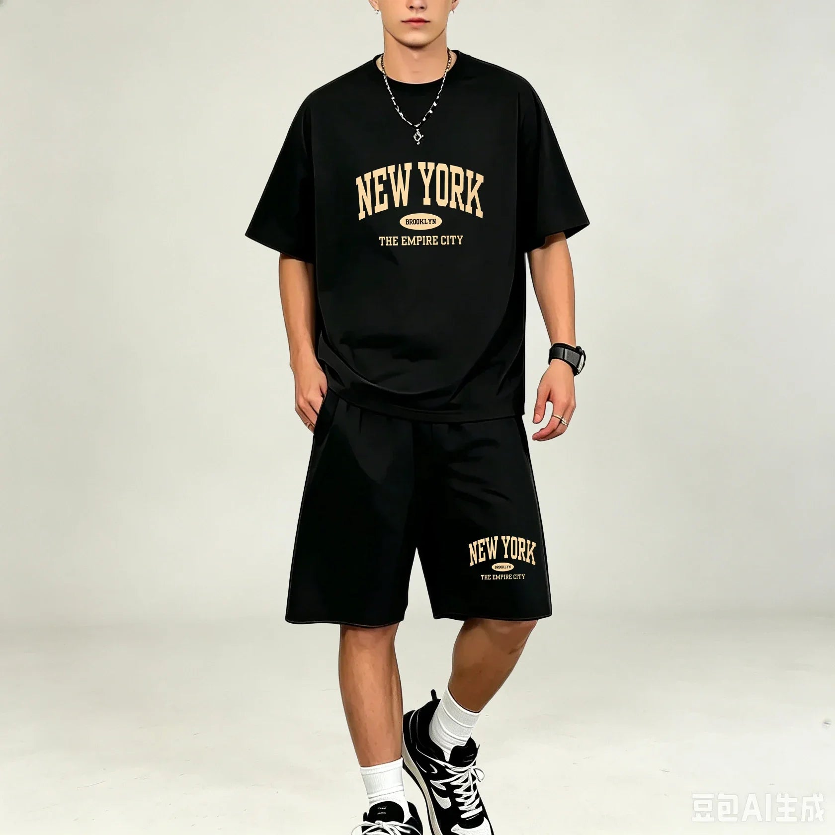 Outdoor Sport Men T‑Shirts Sets Moisture‑Wicking T‑Shirts Sets Hot‑selling Loose‑Fit 2‑Piece Suit Casual Daily Streetwear Outfit