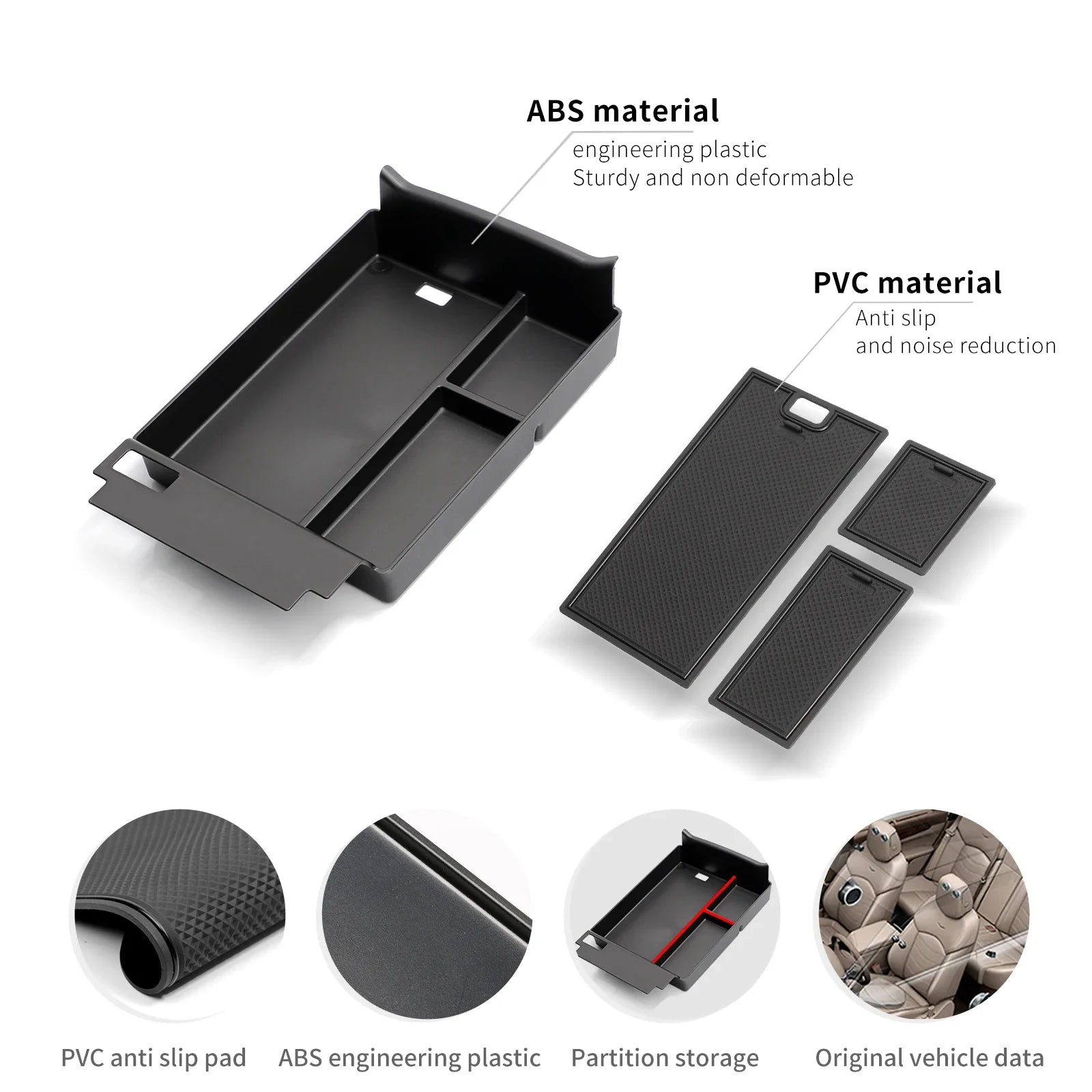 For Chery Tiggo 9 2024-2026 (FULWIN T9/Tiggo 8L/Tiggo 9X) Armrest Storage Box Car Tray Organizers Accessories Tidying Black ABS