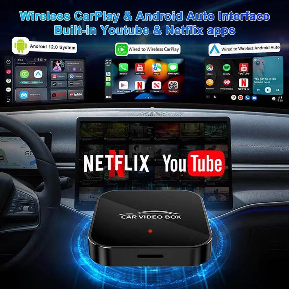 SKILLDRIVE 2026 3in1 Wireless CarPlay Adapter Android Auto Convertion Box Wireless Apple Carplay Built-in Netflix YouTube