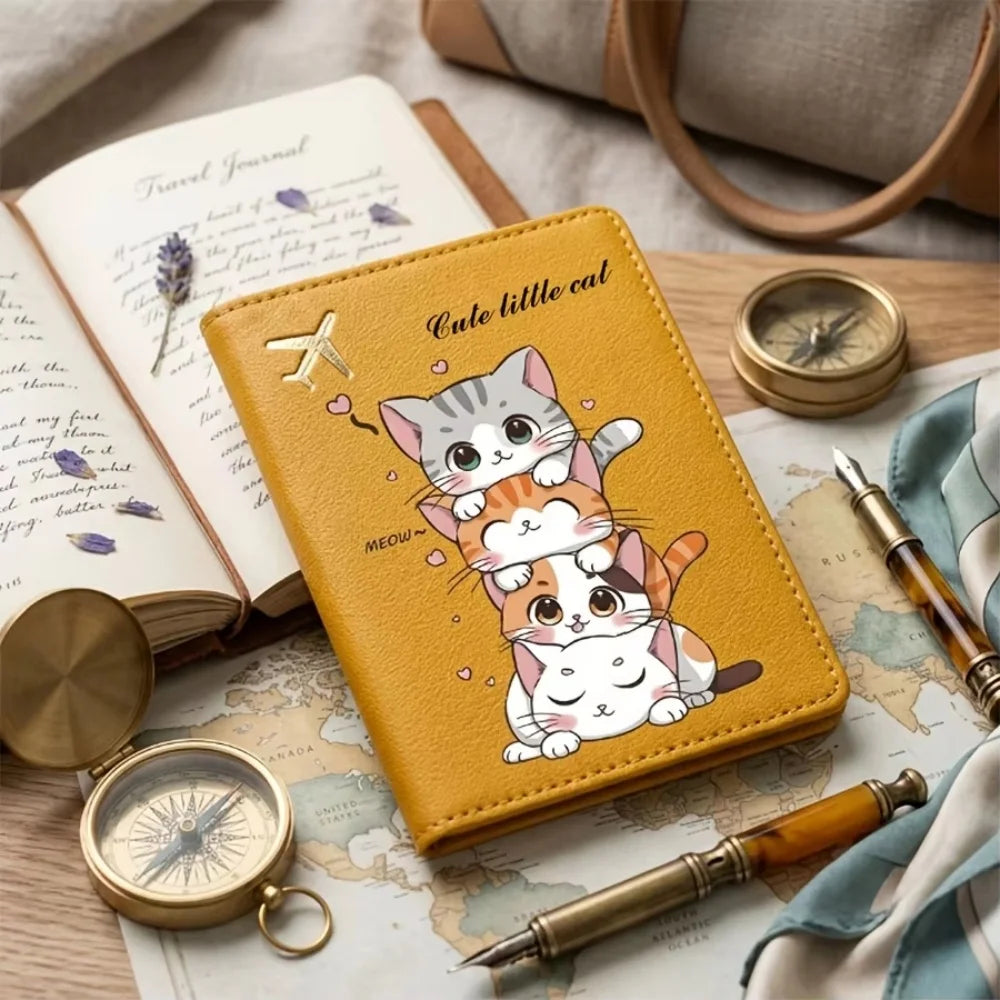 Personalized Cat Pattern Passport Cover, Synthetic Leather Travel Accessory for Men, Women & Students