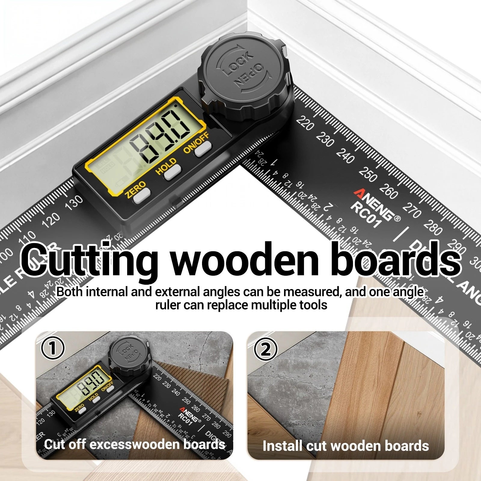ANENG RC01 Digital Angle Finder Gauge Multifunction Detector 0-0-999.9° Angle Ruler Protractor Caliper Woodworking Tools