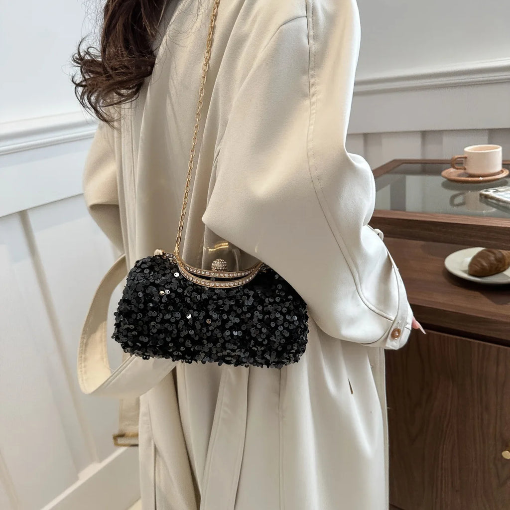 Beaded Sequin Gold Diamond Dinner Bag Women's Handmade Fashion Party Banquet Dress Portable Shiny Rhinestone Handbag Sac Mariage
