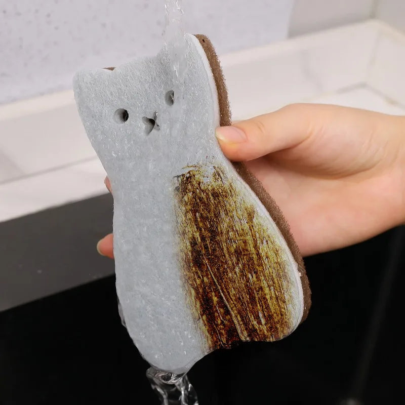 4/20pcs Dishwashing Sponge Reusable Double Side Magic Sponge Cute Cat Shape Wash Dishes Brushes Household Kitchen Cleaning Tools