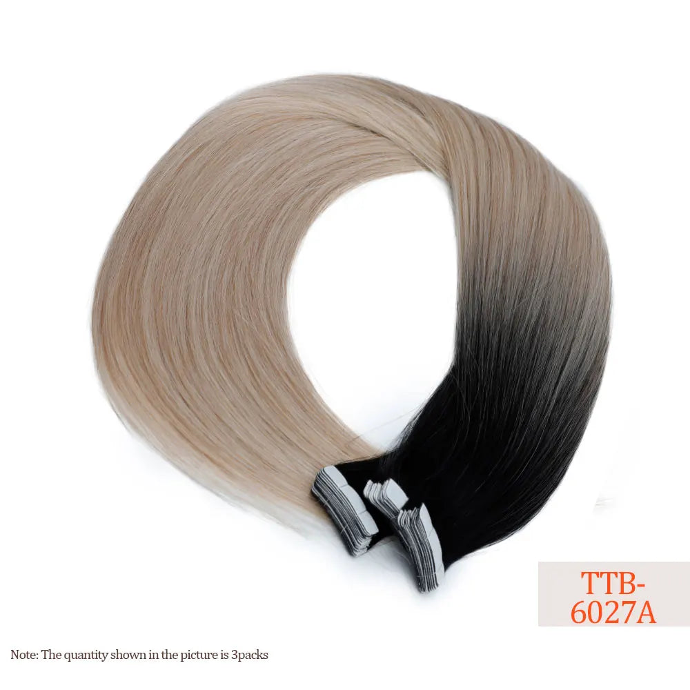 26" Straight Tape In Hair Extensions 20pcs 50 Grams Heat Resistant Fiber Colored Tape In Hair Double Sided Adhesives Hair