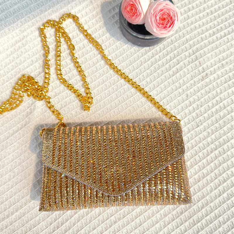 JIOMAY Rhinestones Bag for Women 2024 Mini Purses and Handbags Clutch Wallets Ladies PU Leather Chain Party Evening Shoulder Bag
