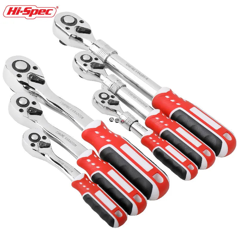 Hi-Spec 1/4 1/2 3/8 72-Tooth Carbon Steel Retractable Ratchet Wrench Automatic Quick Release Spanner Multifunctional Hand Tool