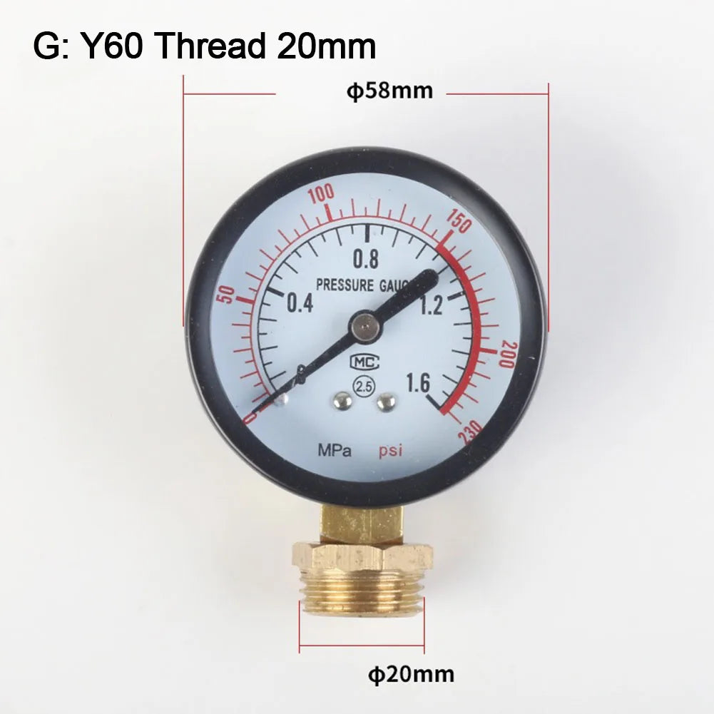 Pressure Gauge Y60 0-1.6Mpa 0-230PSI Pool Filter Water Pressure Gauge Meter For Air Compressor Air Pump Parts Pressure Gauge