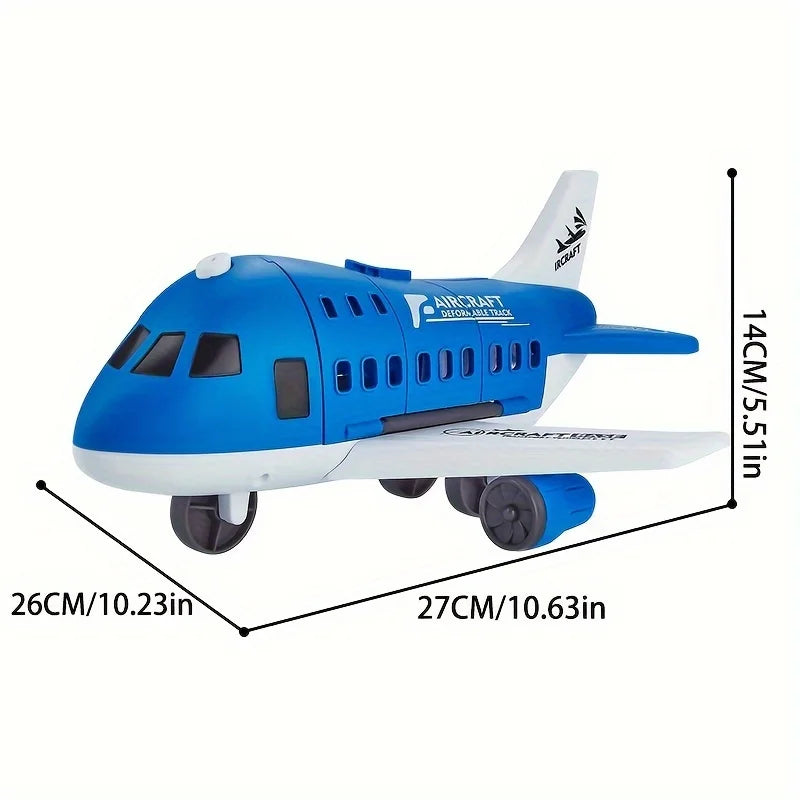 Children's Airplane Car Toy, Inertial Airplane Model, Equipped with 6 Road Signs Random 3 Cars 1 Helicopter, Christmas Gift