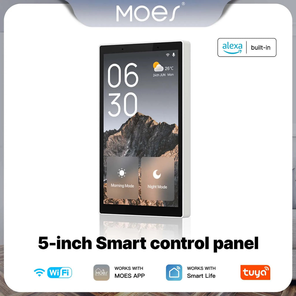 MOES Tuya Wifi Smart 5-inch Touch Screen US Center Control Panel Voice Control Alexa And ZigBee Gateway Built-in Scene Control