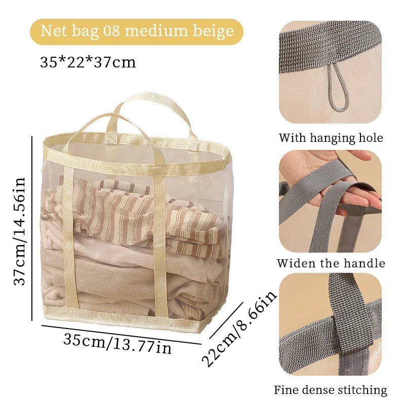 Mesh Laundry Basket Nylon With Handle Breathable Folding Portable Dirty Clothes Underwear Organizer Bags Large Capacity Storage