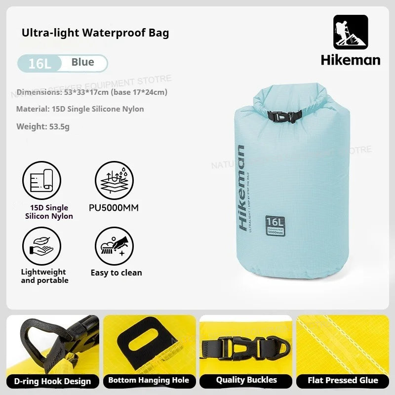HIKEMAN Ultralight Storage Bag Silicon Coated Waterproof Bag Camping Clothing Stuff Sack Outdoor Compression Bag