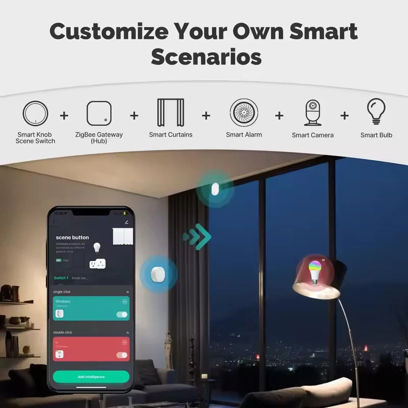 MOES Tuya ZigBee Smart Wireless Knob Button Switch, Create Scenes in Smart Life App,Battery-Powered, Home Automation Controller