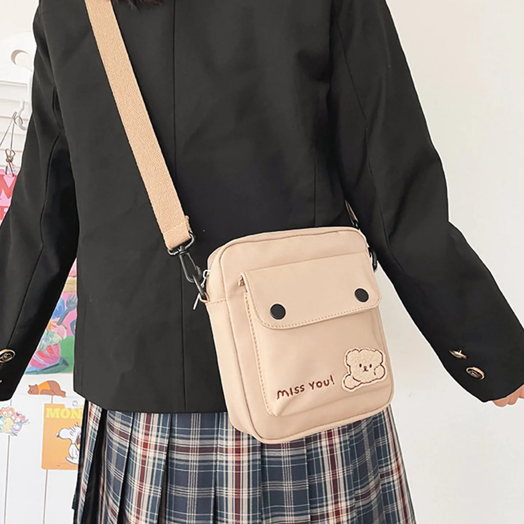 Kawaii Backpack Women'S Cute Versatile Cartoon Bear Canvas Bag College Student Crossbody Bag Backpack Shoulder Bag Purses