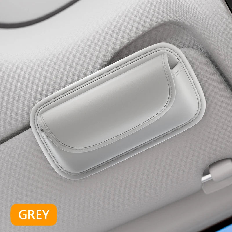 SEAMETAL Car Glasses Case Wear-Resistant PU Leather Sunglasses Holder Hook and Loop Fastener Eyewear Protection Box Scratch-Free