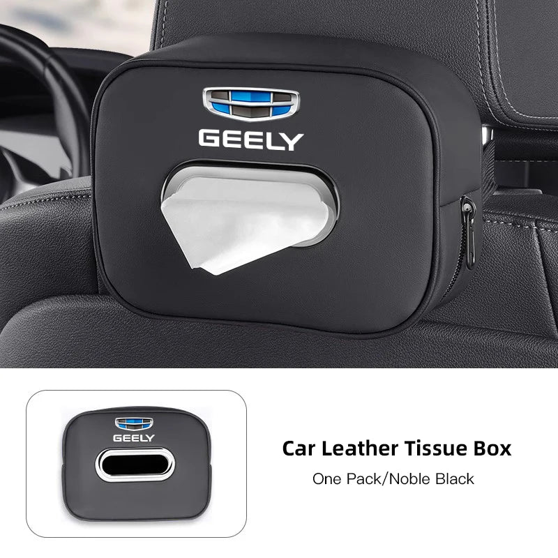Car Tissue Box Car Interior Accessories For Geely Coolray Geometry C GX3 Emgrand EC7 LC Leather Tissue Storage Bag Kleenex Case