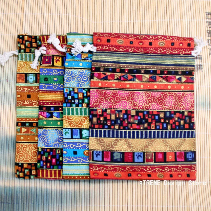 1PC Ethnic Style Cotton Linen Drawstring Pocket Bag Buddhist Beads Storage Bag Jewelry Coin Purse Bag Small Things Sorting Bags