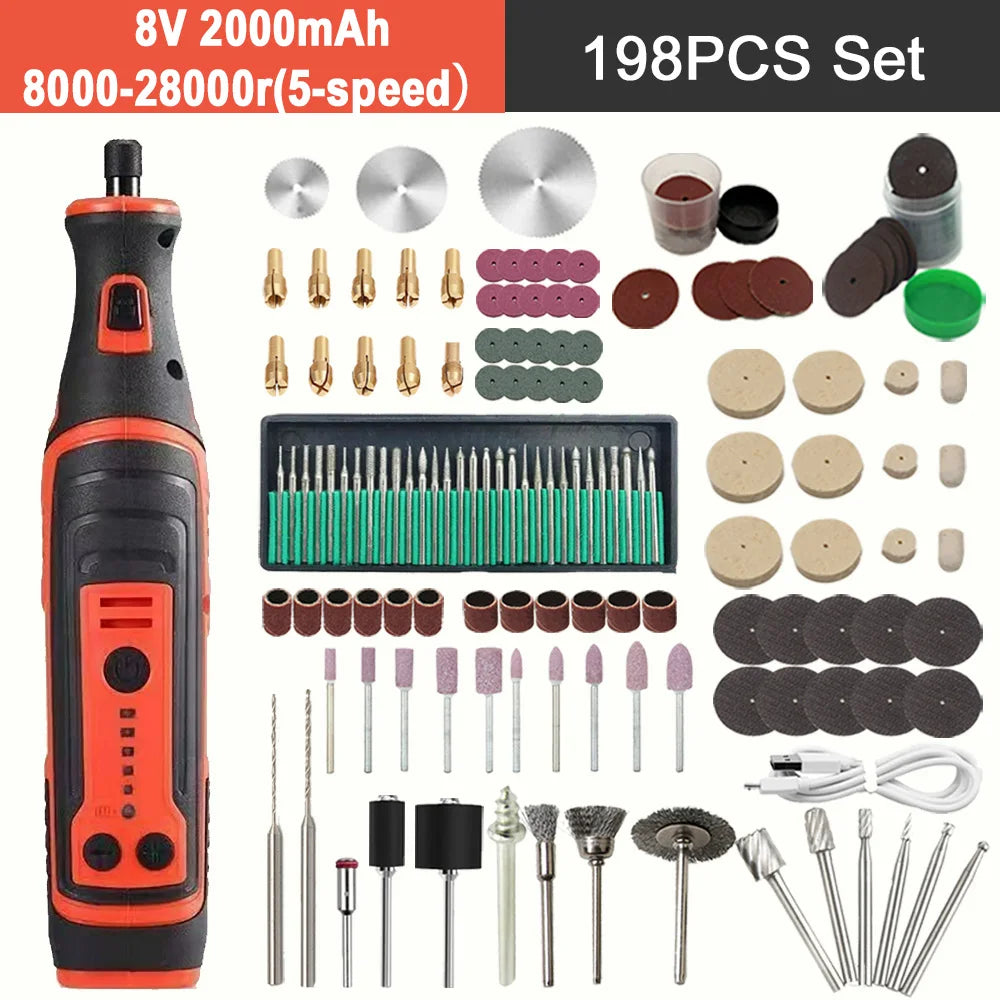 5000-20000r 4.2V Engraver Electric Drill Mini Grinder Engraving Pen Drilling Machine Cordless Rechargeable Micro Rotary Tool Kit