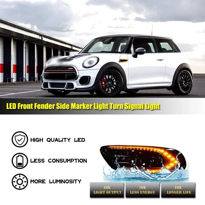 1Pair Smoked Shell Amber LED Dynamic Flowing Side Marker Light Turn Signal Lights for Mini Cooper F55 F56 F57 2014-2017