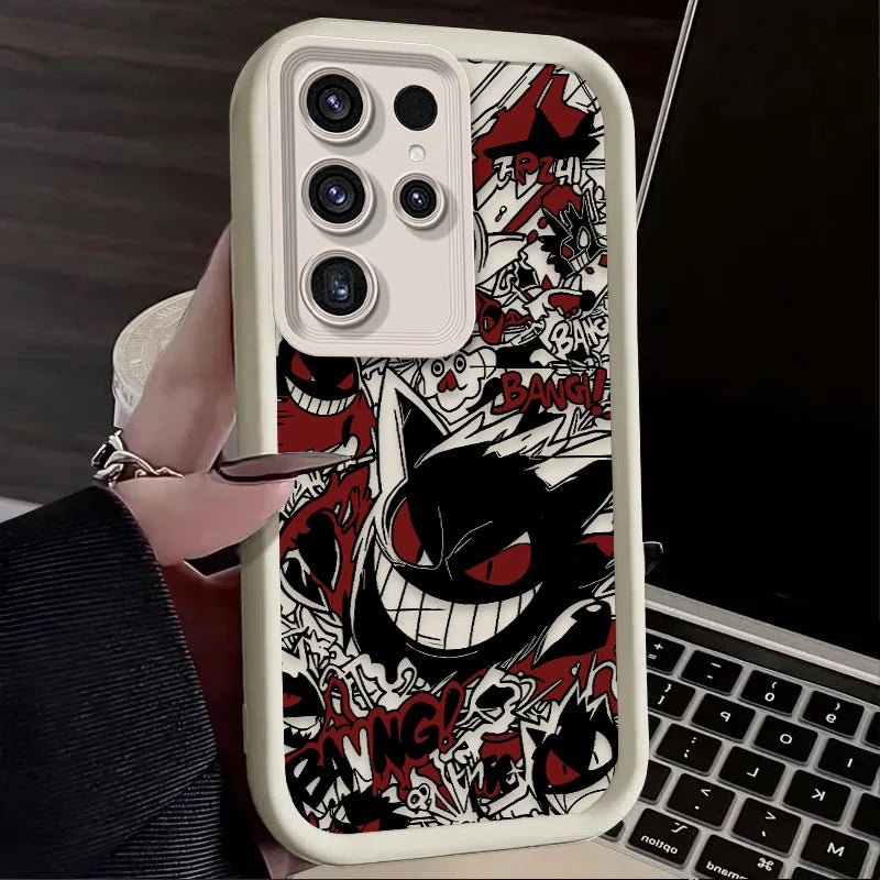 P-Pokemon Gengar Graffiti Phone Case for Samsung Galaxy S24 S25 S23 Ultra S22 S21 Plus FE A36 A56 A26 A16 A06 A15 A25 A35 A55 5G