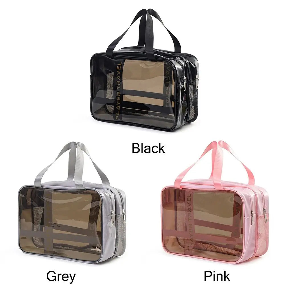 Portable Mutlicolor Cosmetic Bag Transparent Multi-purpose Storage Bag Dry Wet Separation PVC+Mesh Cloth Toiletries Bag Beach