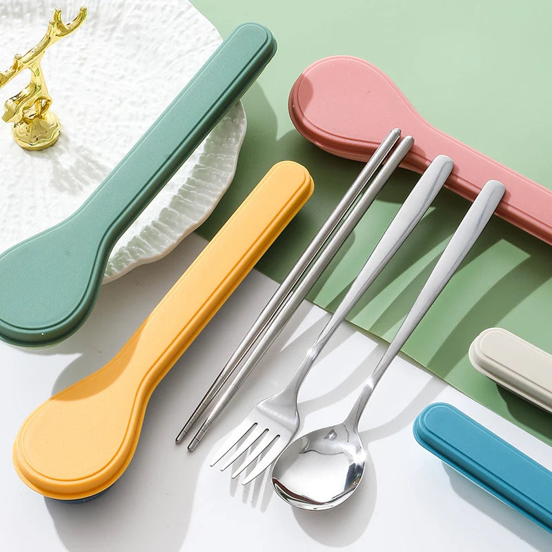 New Four Piece Cutlery Set With Box Stainless Steel Korean Cutlery Spoon Fork Chopsticks Spoon Shape Box Cutlery Travelling