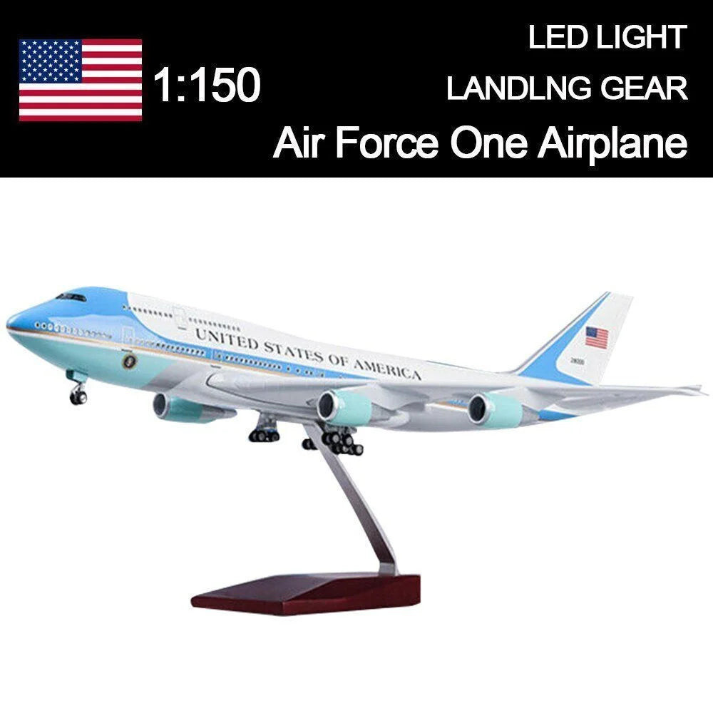 Air Force One Boeing 747 Plane Model Resin 47cm Airplane Model Aircraft Model 1/150 Scale Diecast Toy Airplanes Planes W Light