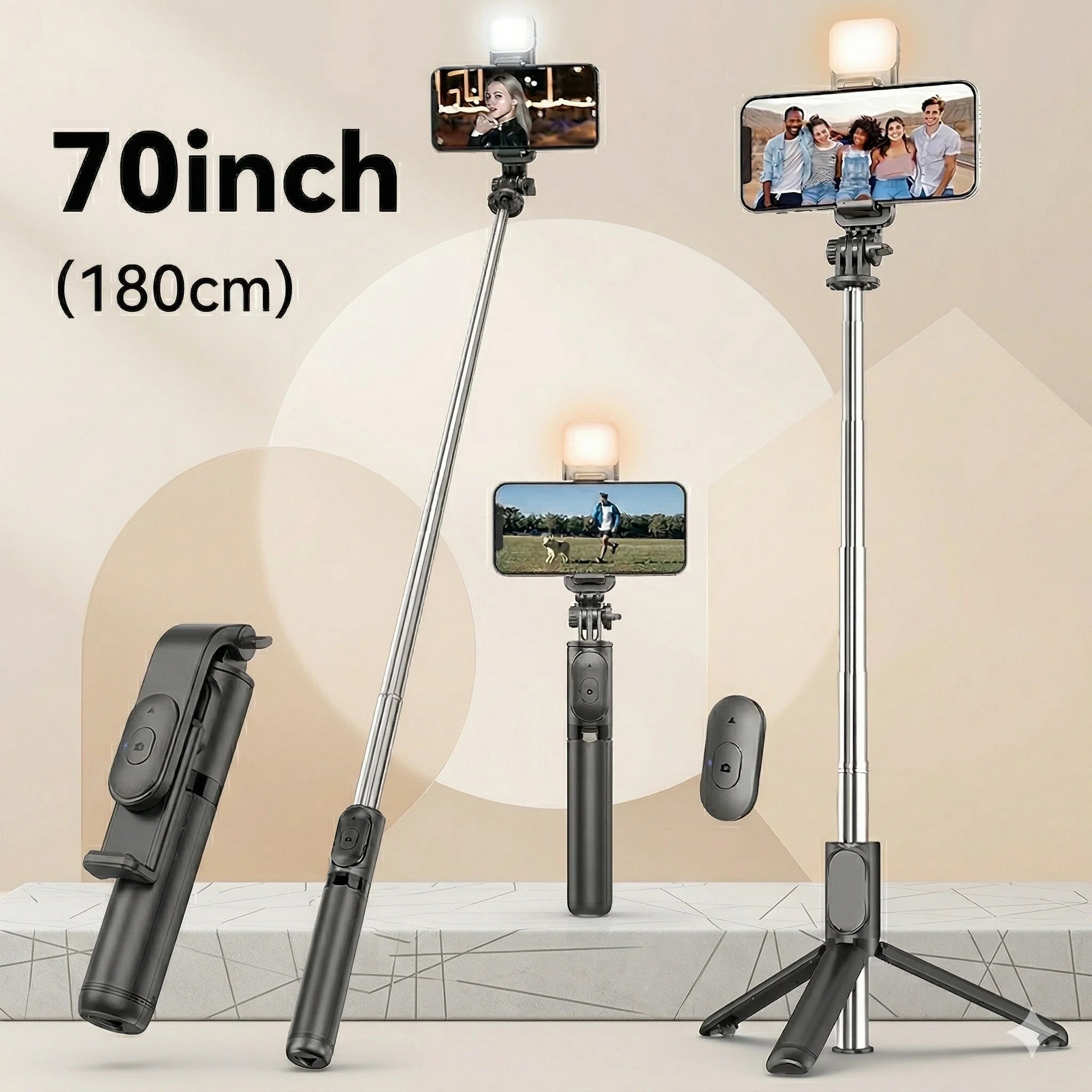 70'' Selfie Stick Tripod with Ring Light & Bluetooth Remote – Extendable Phone Stand for Vlogging, Live, Travel, iPhone/Android