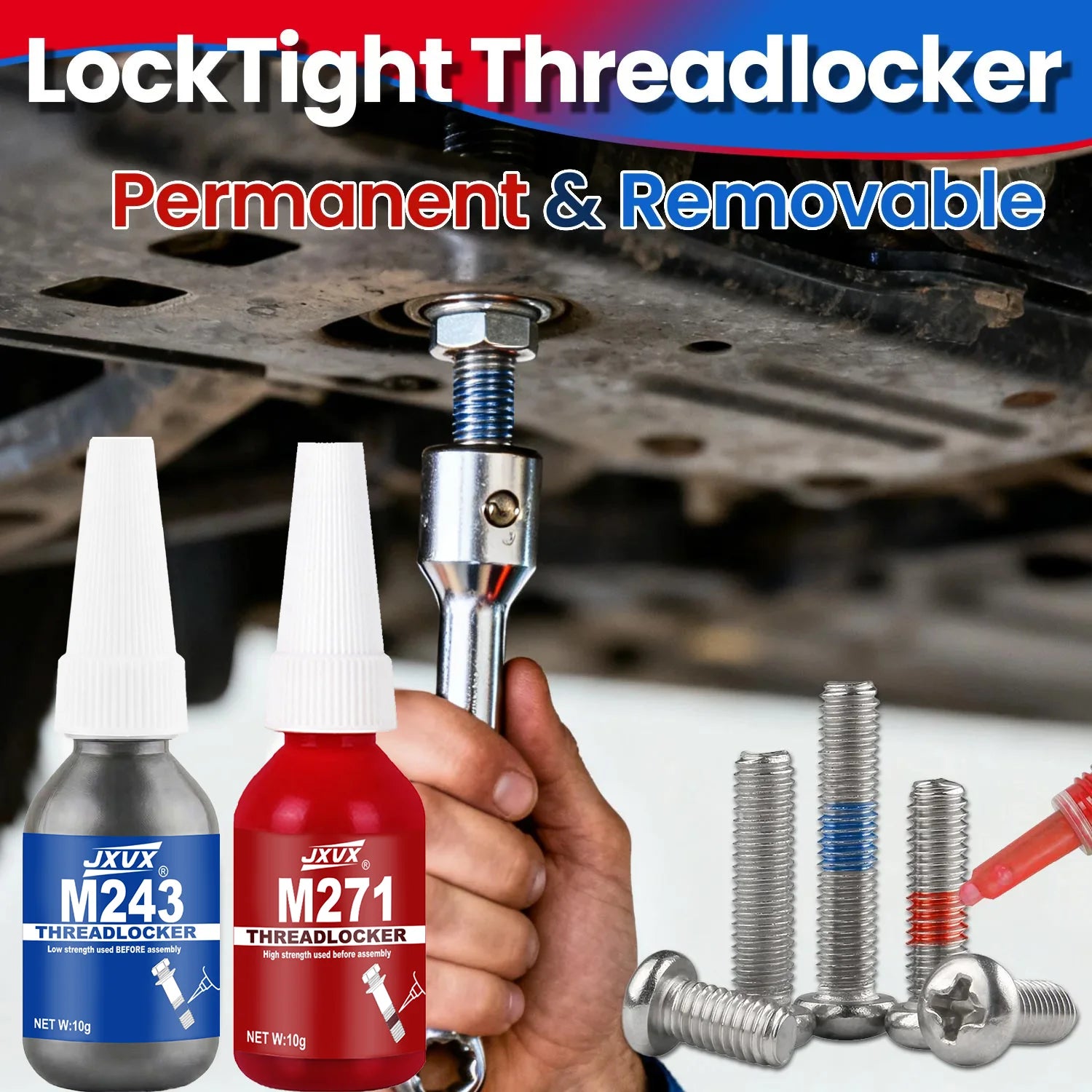Threadlocker Blue\Red Nuts-Bolt Locker, Screw Anaerobic Adhesive Lock Tight Seal Fasteners Anaerobic Curing Metal Glue,Rustprof