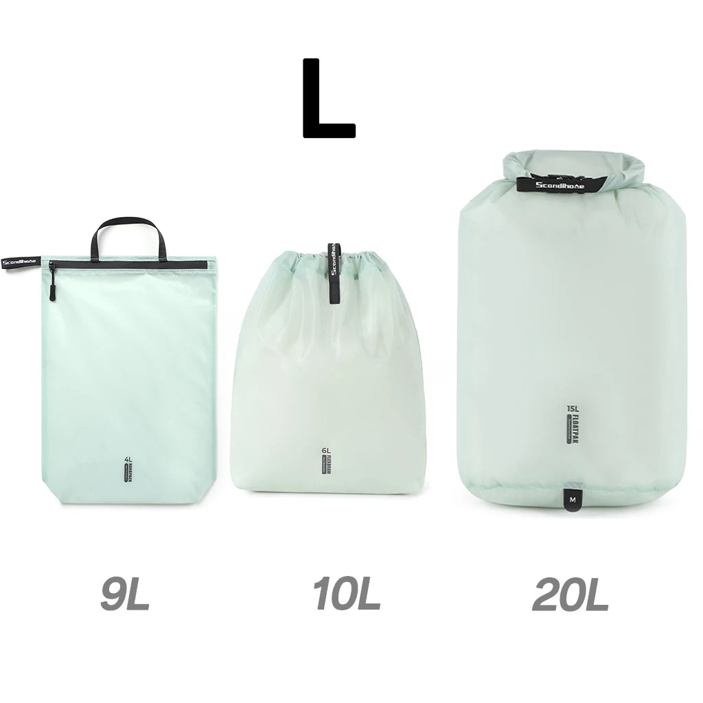 15D Nylon Waterproof Travel Bag IPX5 Ultra-light Dry Bag Drawstring Pouch Zipper Storage Case for Swimming Fitness Outdoor Sport