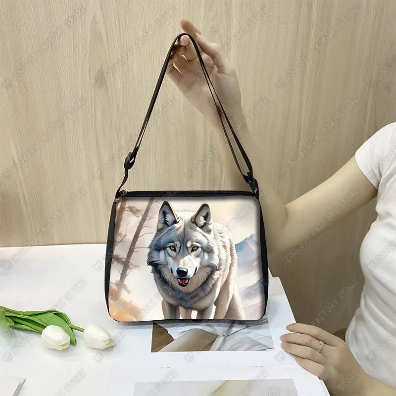 Howling Wolf Under The Moonlight Handbags Baby Wolf Messenger Bag Cool Howling Wolf Shoulder Bag Crossbody Bag Phone Holder
