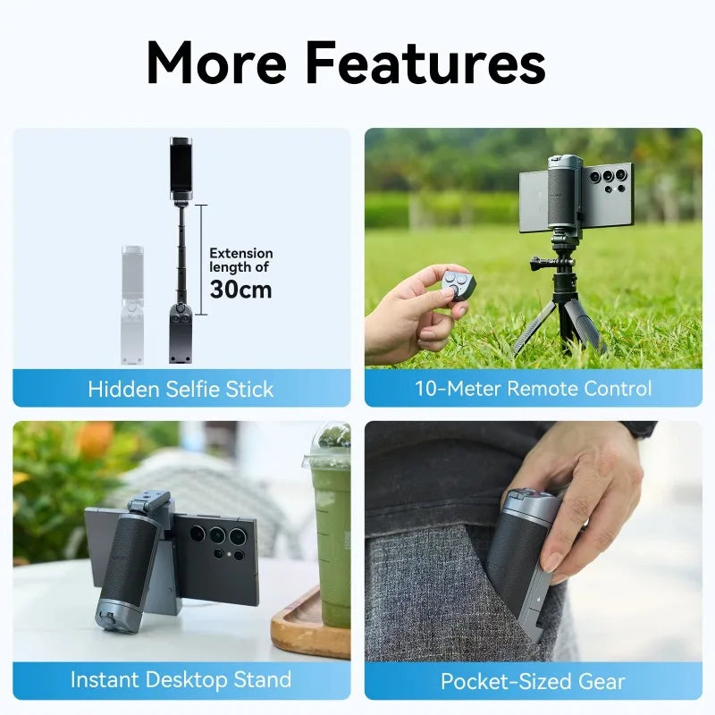 TELESIN Phone Camera Multifunction Selfie Handle Bluetooth Phone Stand Selfie Extendable Selfie Stick Detachable Remote Shutter