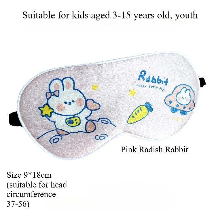 Kids Cartoon Silk Sleep Eye Mask,100% Silk16 Momme Adjustable Elastic Strap Full Blackout Eye Cover for 3-15 Years Old Children