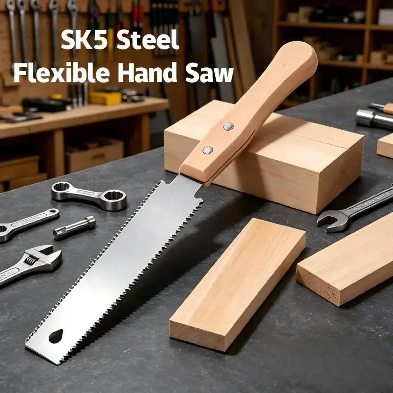 Single/Double Sided Fine Tooth Wood Saw Non-slip Wooden Handle Pull Saw Straight Handle Flexible Single Edge Pull Saw Trim Tool