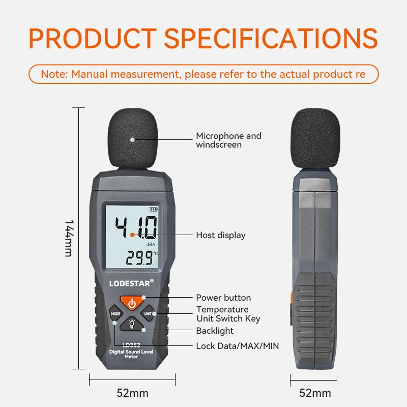 LODESTAR LD353 Mini Audio Digital Sound Level Meter Noise Measurement Instrument DB Meter 30~130dB Decibel Monitor