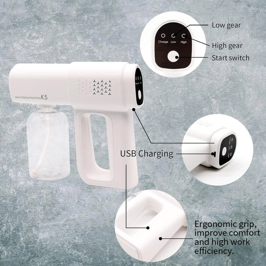 380ml electric nano blue light steam spray gun K5 wireless atomizing sterilizer C-type atomized household handheld sterilizer