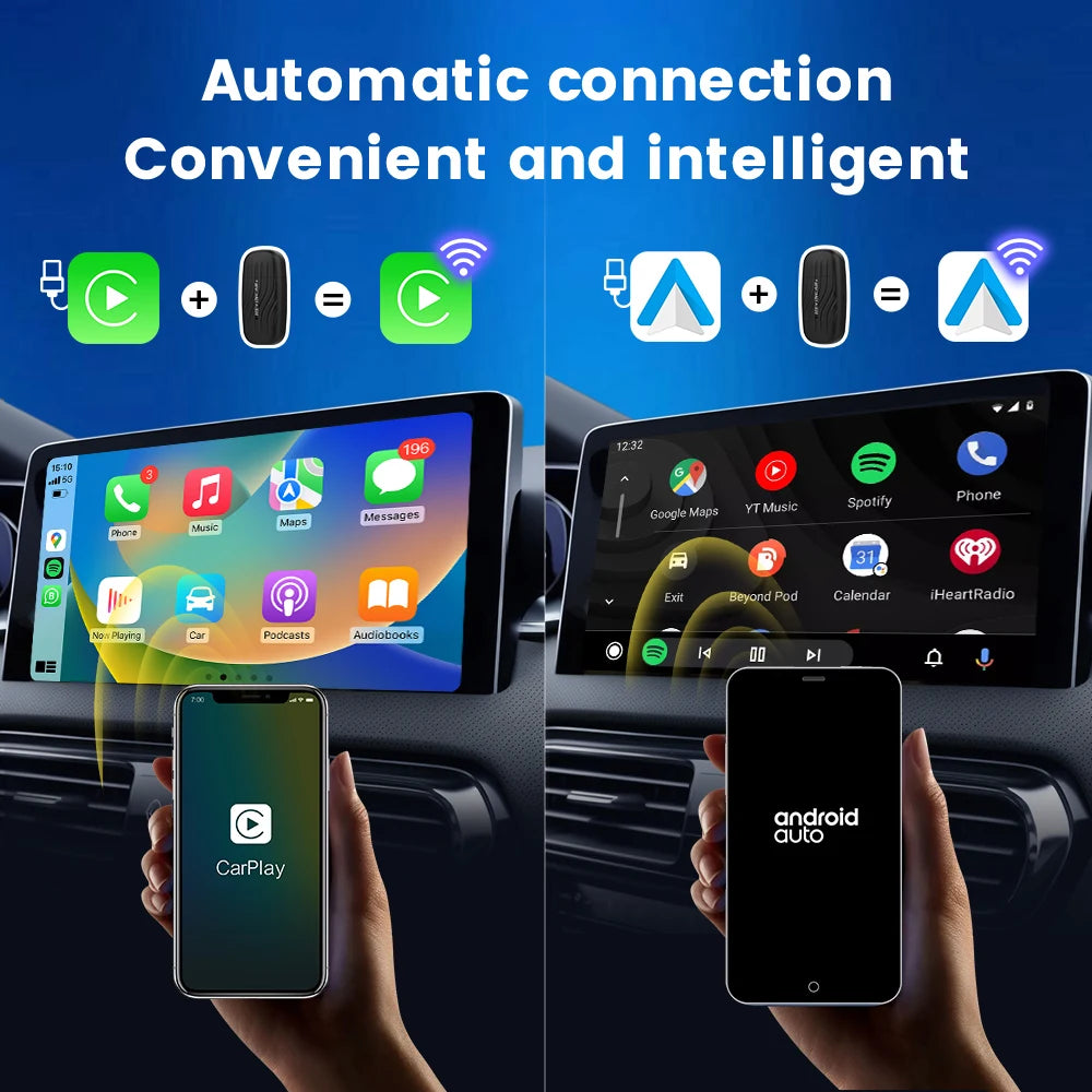 HEYINCAR 2 in 1 Universal Wireless CarPlay/Android Auto Wireless USB/Type-C Interface Adapter Smart Mini Box Plug Fast Connect