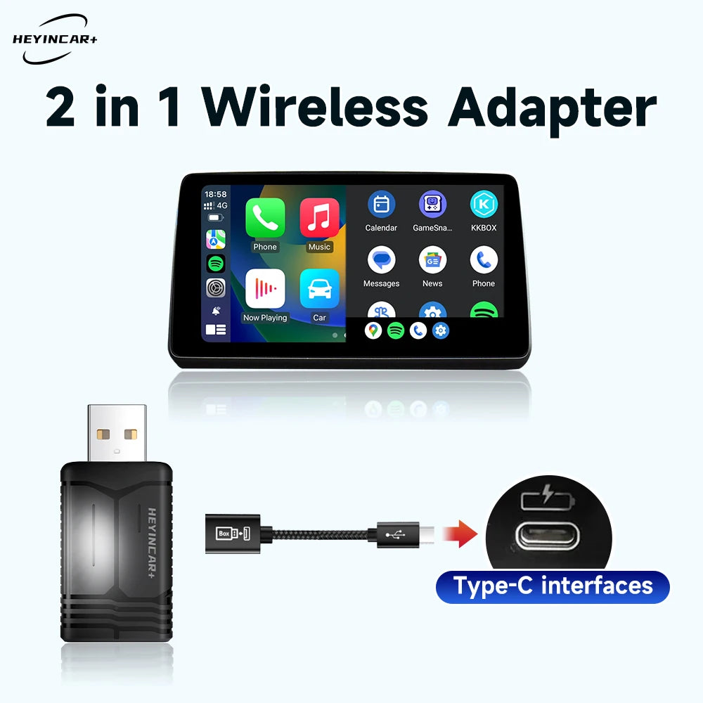 2026 New HEYINCAR 2in1 Wireless Android Auto Adapter Carplay Wireless For Peugeot 208 308 408 508 2008 3008 4008 5008