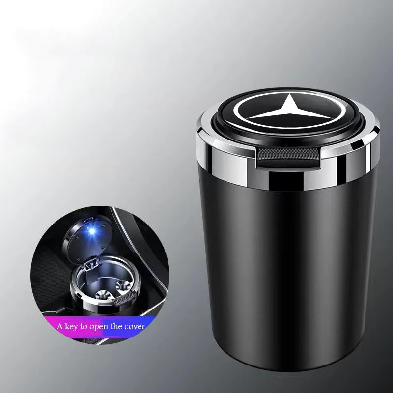 Car ashtray with blue LED light stainless steel liner for Mercedes Benz A B C E G W S Class GLA GLB CLC GLK GLS GLE CLA CLS EQE