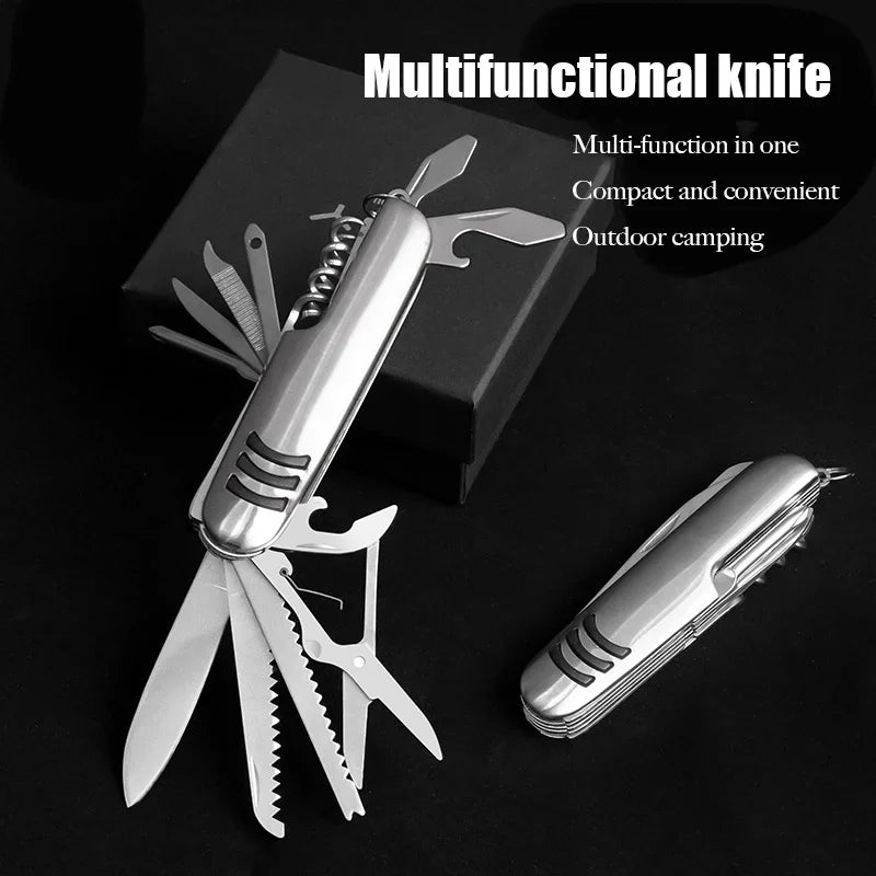 Multifunctional Pocket Knife Tool, Stainless Steel Folding Knife 11 in 1 for Camping Outdoors, Hiking, Eoc Portable Multitool