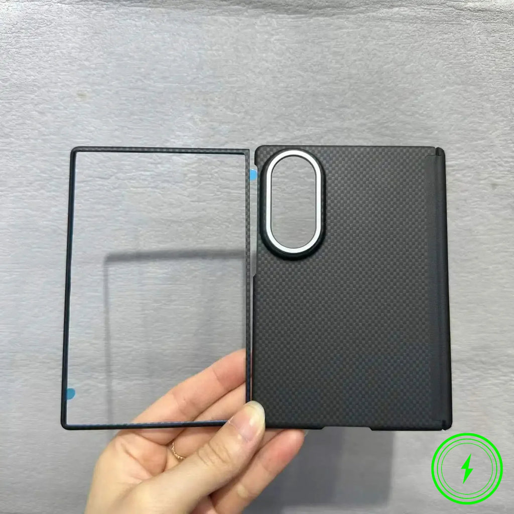 Luxury Busienss Nano-carving Carbon Fiber Texture Case for For Samsung Galaxy Z Fold 8 for Magsafe Hinge Alloy Lens Phone Cover