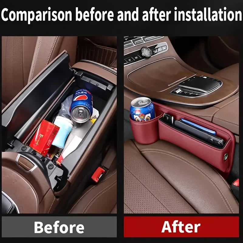 Universal Car Seat Gap Organizer Storage Box Multifunction Leather Crevice Side Storage Pocket Wallet Keys Card with Cup Holder