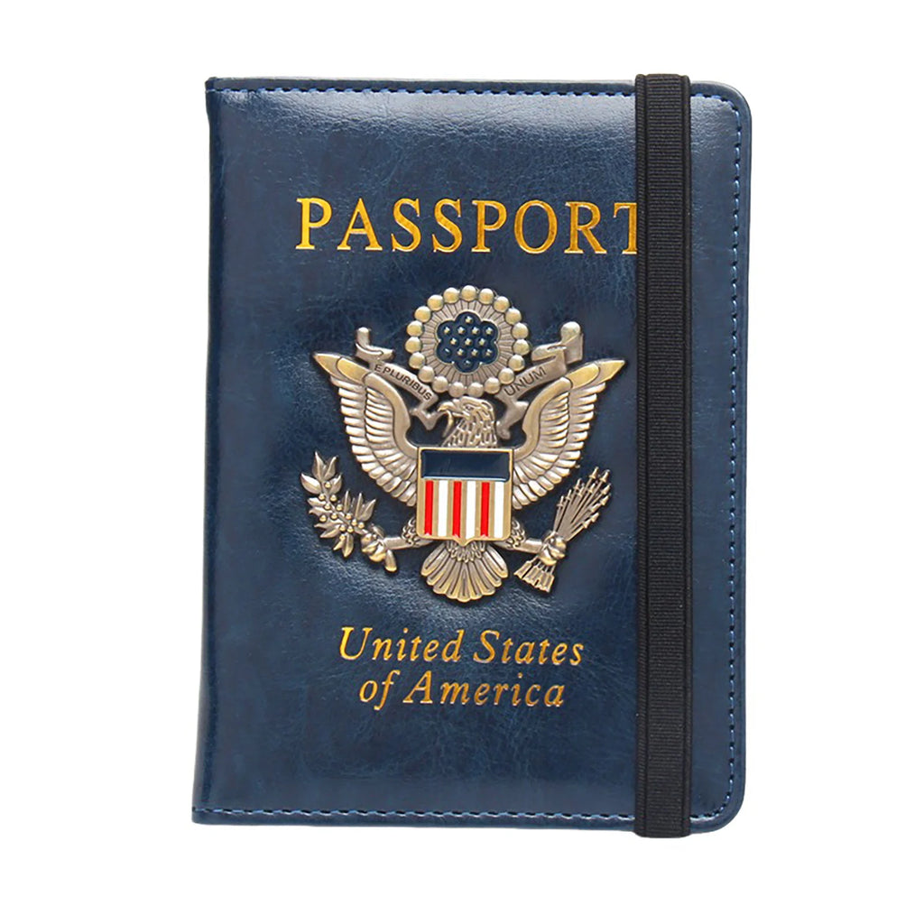 Rfid-Passport Holder For Travel Novelty Waterproof Passport Holder Cover With 3D Metal Badge Portable Card Wallet For Bank Cards