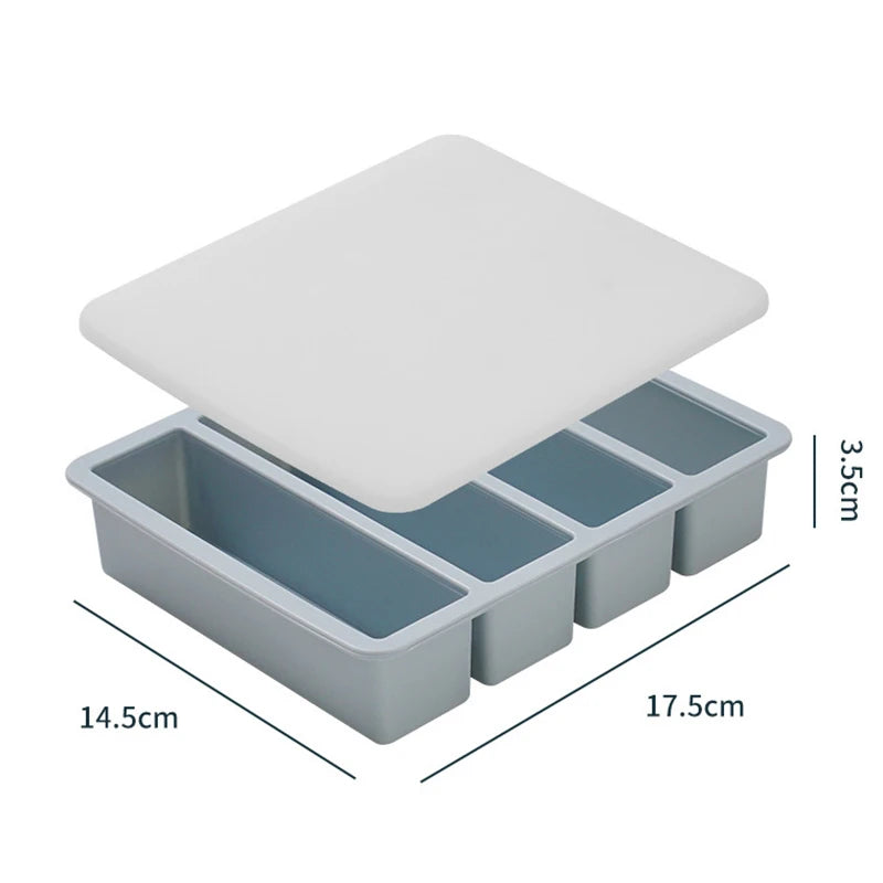 1Pc Extra Large Silicone Freezer Trays Giant 4 Cubes Food Molds With or Without Lid for Soup Meal Sauce Food Storage Ice Cube